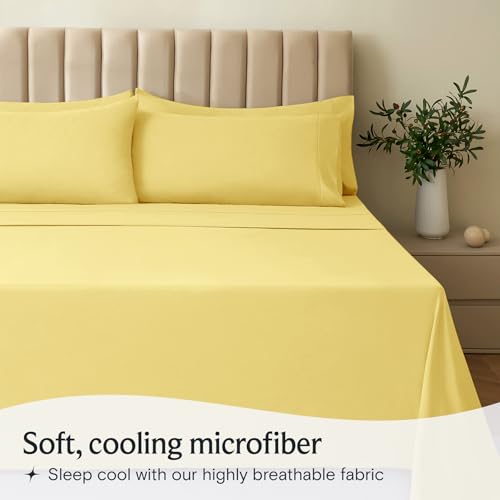 Image of LuxClub 3 PC Twin Sheet Set, Deep Pockets Wrinkle Free Cooling Bed Sheets Hotel Bedding for Women, Men, Kids & Teens, Includes 1 Fitted Sheet, 1 Flat Sheet and 1 Pillowcase-Silky Soft Lemon