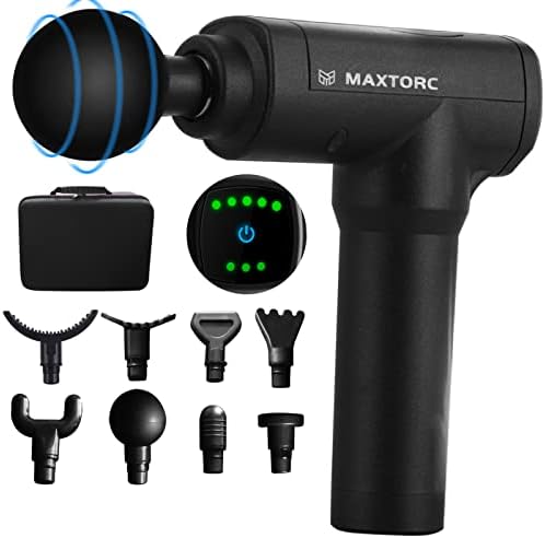 Maxtorc Massage Gun Hand Held Deep Tissue Muscle Massage Gun for Athletes with 5 Adjustable Speeds & 8 Types of Massage Heads Rechargeable with Portable Bag for Pain Relief and Muscle Relaxation