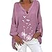Xmiral Camicia a Maniche Lunghe in Lino di Cotone Stampato Casual da Donna Camicia a Maniche Lunghe con Scollo a V Tinta Unita Mezza Manica