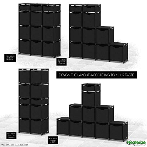 Neaterize 12 Cube Organizer | Set Of Storage Cubes Included | Diy Cubby Organizer Bins | Cube Shelves Ladder Storage Unit Shelf | Closet Organizer For Bedroom, Playroom, Livingroom, Office (Black) #TOP7