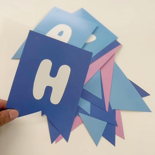 Image of ZHENGYE Blue Pink Happy Birthday Banner - Blue Theme Party Sign for Kids & Girls Birthday Decorations