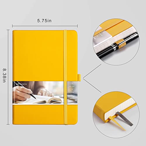 Emshoi Graph Paper Notebook - 256 Pages A5 Graph Notebook/Journal, Square Grid Notebooks For Work, 120Gsm Thick Paper, Executive Hardcover Leather, Inner Pocket, Pen Loop 5.75'' × 8.38''-Yellow #TOP3