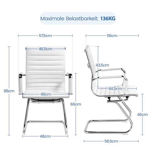 Yaheetech Besucherstuhl Konferenzstühle freischwinger stühle mit armlehne Bürostühle Esszimmerstuhl 2 Stück für Konferenz-Raum/Wartezimmer/Büro/Esszimmer Weiß