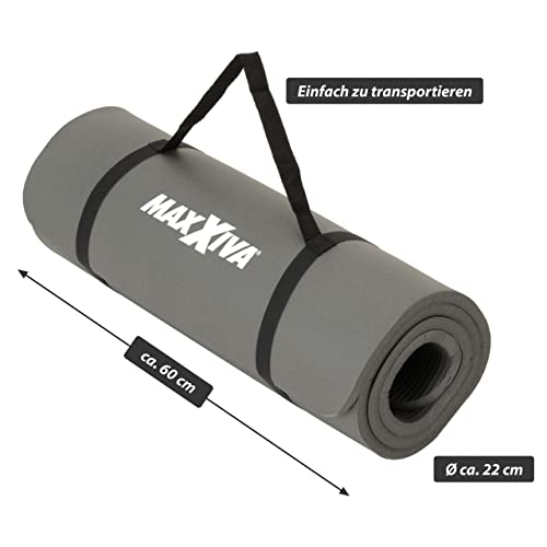 Foto von MAXXIVA Gymnastikmatte Grau Fitnessmatte Yogamatte 190x60x1,5 cm schadstofffrei inklusive Tragegurt