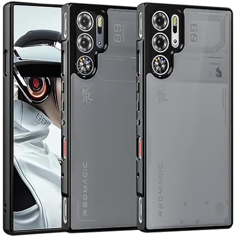 Guizzcg for ZTE Nubia Red Magic 9 Pro / 9 Pro+ / 9S Pro / 9S Pro+ Case，Soft TPU Bumper + Translucent Matte PC Back Military Grade Airbags Shookproof Drop Protection,Translucent Black Cover