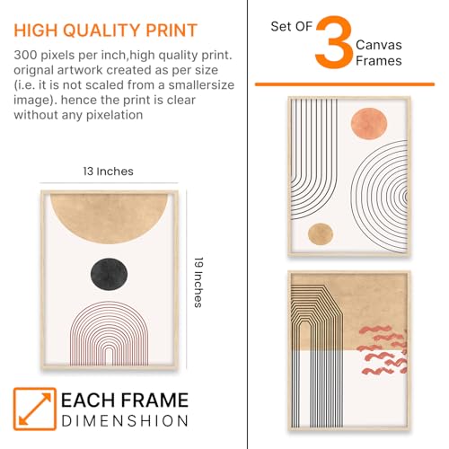 Image of ARTELLY Wall Painting For Living Room Big Size Wall Art Decoration For Office Hotel Bedroom Decor Boho Wall Art Framed Set of 3 (BOHO 4)