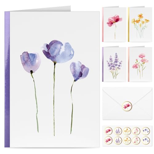 Scheful Blank Cards and Envelopes, 30 Pack Blank Greeting Cards, Elegant Blank Note, Perfect Bulk Stationary Set For All Occasions, 5 Assorted Floral Designs, 4