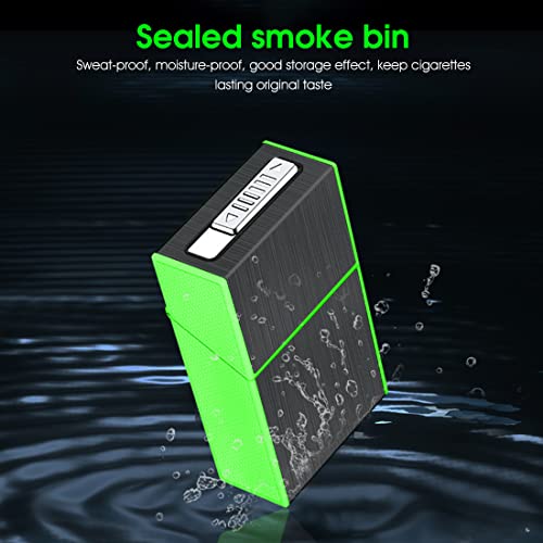 Image of GUSTAVE Cigarette Case with USB Electric Lighter for Men, Rechargeable Night-Glare Flameless Lighter, Holds 20 Cigarettes, Plastic Material,Brushed Aluminum (Black)