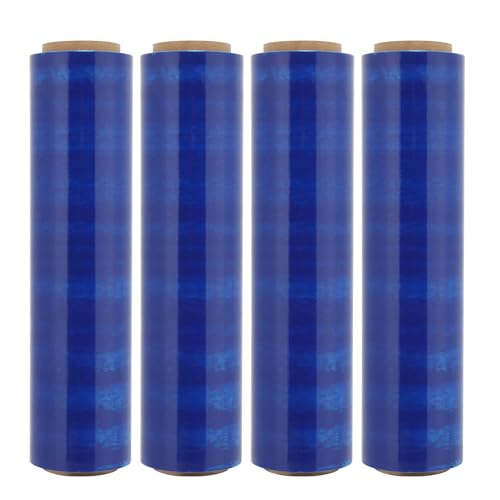 4PCS Stretch Wrap, 18 Inch x 1500 Feet, 80 Gauge, Blue 4 Rolls Pallet Wrap Stretch Film Hand Shrink Wrap for Packaging Moving Packing Pallets Blue