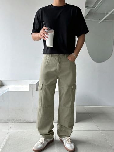 Men's Pants Men's Solid Color Straight-Leg Pants with Pockets Casual2