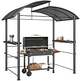 Outsunny 8' x 5' Grill Gazebo Shelter with Interlaced Vented Polycarbonate Roof, Outdoor BBQ Canopy with Side Shelves, Steel Frame for Garden, Patio, Backyard, Dark Gray