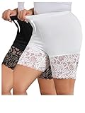 MakeMeChic Women's Plus Size 2 Pack Short Leggings Lace High Waisted Skinny Biker Shorts Black and White 3X-Large Plus