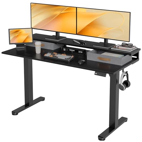 Image of Claiks Electric Standing Desk with 2 Drawers, 55 Inch, Black