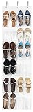 ZOBER Over The Door Shoe Organizer - 24 Breathable Pockets, Hanging Shoe Holder for Maximizing Shoe Storage, Accessories, Toiletries, Laundry Items. 64in x 18in (White, Clear)