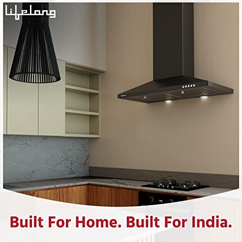 Image of Lifelong Kitchen Chimney with Durable Baffle Filters | 1000 m3 /hr Suction | Push Button Control | Dual LED Light | Stainless Steel Baffle Filters | Pyramid Shape Chimney for Kitchen (60cm, Black)