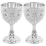 NUOBESTY 2pcs Vintage Metal Wine Goblets Embossed Retro Goblet Cups for Rustic Drinking and Cocktail Serving