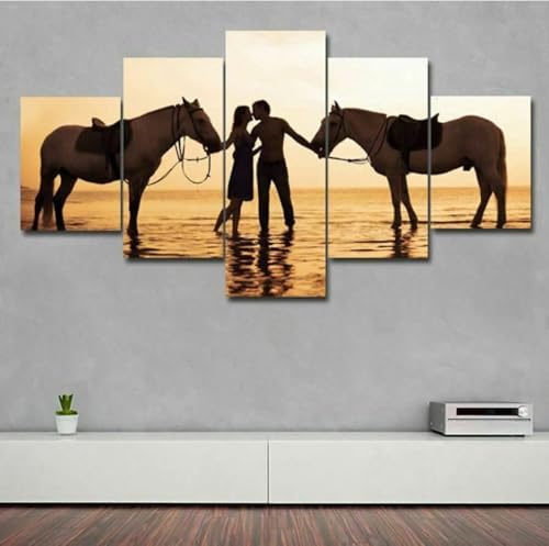 Tableau couple romantique s'embrassant toile 5 parties déco salon