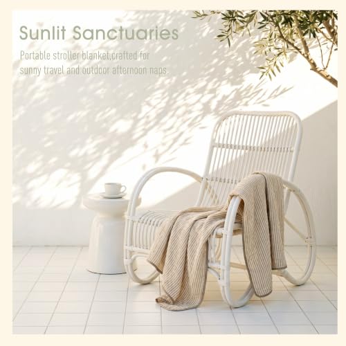 Image of Ultra Soft Muslin Baby Blanket - Made with Organic Cotton, Gender Neutral Warm Coffee Striped Jacquard, Swaddle & Crib Quilt, 43x43 Inches (Horizon Dune)