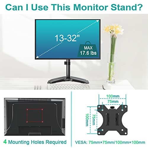 Mount Pro Single Monitor Stands Fits 13-32 Inch/17.6 Lbs Screen, Free Standing Computer Monitor Mount, Monitor Desk Stand With Adjustable Height/Tilt/Swivel/Rotation, Vesa Monitor Stand 75X75 100X100 #TOP4