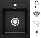 ✅ ELEGANTE, Fregadero incorporado de alta calidad con 1 cubeta, sin tabla de escurrir, encaja perfectamente con muebles bajos a partir de 40 cm, dimensiones exteriores 400 x 500 mm, profundidad de la cubeta principal 180 mm y grifo de cocina con caño giratorio con un radio de 360°, encaja con una abertura de instalación de 35 mm (estándar de mercado)