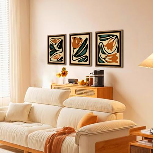 Mid Century Floral Wall Art Set of 3, Modern Abstract Botanical Wall Decor Picture, Vintage Boho Eclectic Plant Canvas Prints Paintings for Bedroom Living Room 16x24 inch Framed by YYNISPIN - Used condition - Image 5
