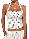 COCCKO Womens Polka Dot Tank Top Halter Sleeveless Summer Push Up Corset Crop Y2K Tops