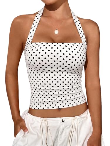 COCCKO Womens Polka Dot Tank Top Halter Sleeveless Summer Push Up Corset Crop Y2K Tops