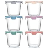[UPGRADED LID] 6 Sets 3 Cup/24oz Borosilicate Glass Meal Prep Containers with Lids, Food Storage Bowl Jars for Soup Leftover Meal Lunch Oats Fruit Deli Salads - Microwave, Oven, Freezer Safe -BPA Free