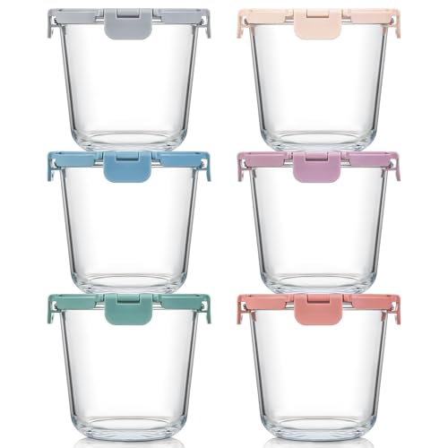 [UPGRADED LID] 6 Sets 3 Cup/24oz Borosilicate Glass Meal Prep Containers with Lids, Food Storage Bowl Jars for Soup Leftover Meal Lunch Oats Fruit Deli Salads - Microwave, Oven, Freezer Safe -BPA Free