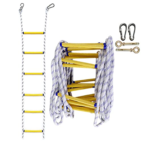 LekLai Escape Rope Ladder,Emergency Ladders Fire Escape Ladder for Kids and Adults for Home Climbing Fire Escape Tear Resistance with Hooks/6M