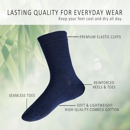 Epeius Kids Crew School Socks - Seamless Toddler Dress Socks for Boys & Girls - 6 Pack White, Navy, Black3