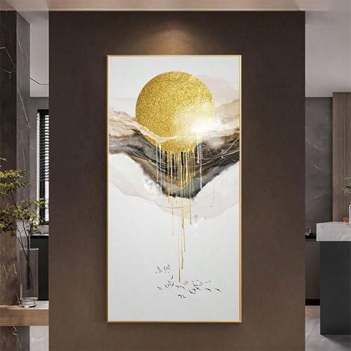 Toile abstraite Golden Sun 50x100cm pour décoration de foyer moderne