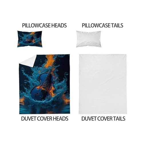 Housse de couette violon 135x200 anti-décoloration pour lit simple décoration musique durable