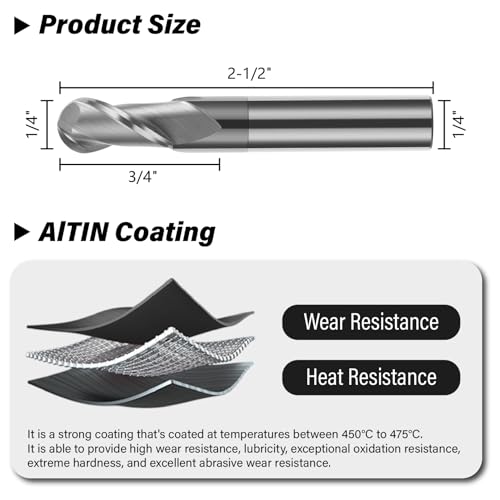 Image of 3PCS 1 /4 inch Solid Carbide Ball Nose End Mill Set - 2 Flute AlTiN Coated Milling Bits Sets for Milling Alloy Steels, Hardened Steel, Metal