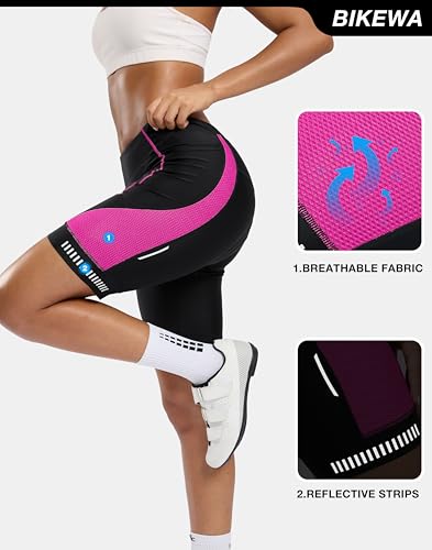 Bikewa Short feminino acolchoado 4D com bolsos com zíper, gel para ciclismo de estrada, ciclismo e m