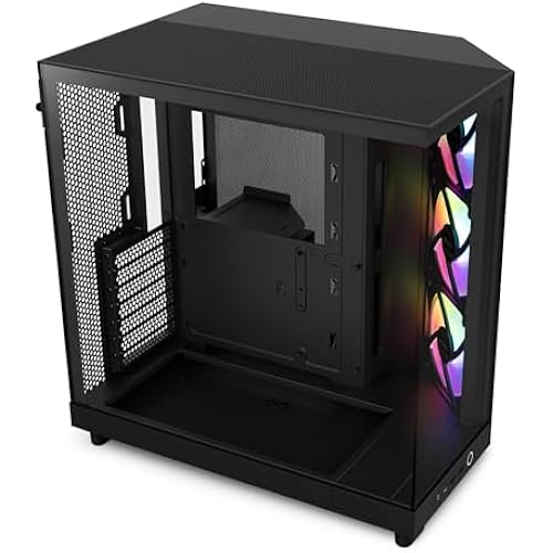 NZXT H6 Flow RGB Mid-Tower Airflow Case with 3 RGB Fans, Panoramic Glass Panels, Cable Management - Black