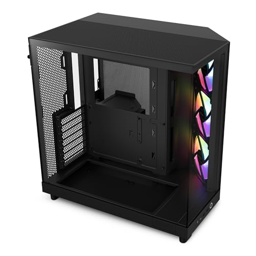 NZXT H6 Flow RGB | CC-H61FB-R1 | Compact Dual-Chamber Mid-Tower Airflow Case | Includes 3 x 120mm RGB Fans | Panoramic Glass Panels | High-Performance Airflow Panels | Cable Management | Black