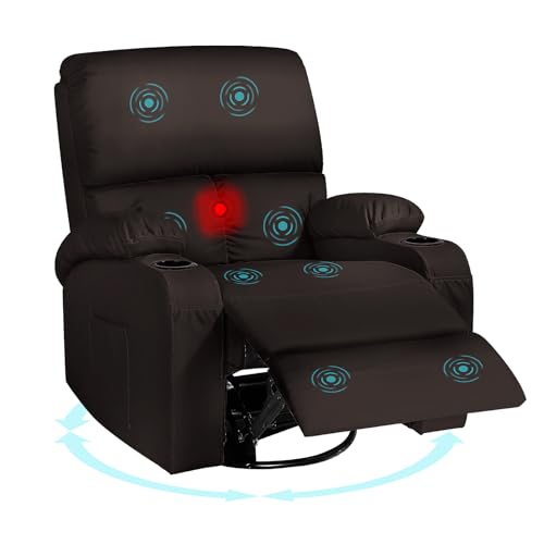 Image of LAFWELL Rocking Recliner Chair, Massage Rocker Recliner Chair with Vibration Massage and Heat,360° Swivel Recliner Chairs, Living Room, Bedroom, Nursery, RV, Brown