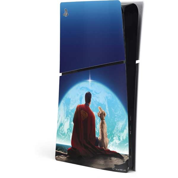 Skinit Decal Gaming Skin Compatible with PS5 Slim Digital Edition Console - Officially Licensed Superman 2025 Superman & Krypto Watch The Earth Design