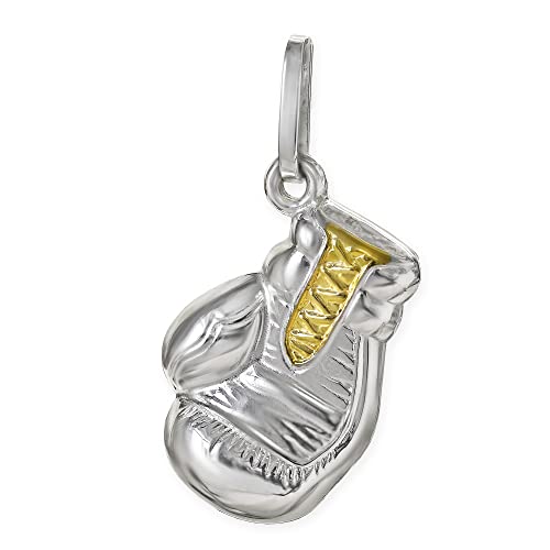 CLEVER SCHMUCK Silberner Anhänger kleiner Boxhandschuh 15 mm teilvergoldet und glänzend STERLING SILBER 925 im Etui blau