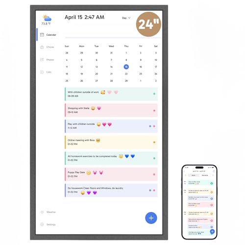 24 inch Digital Calendar Chore Chart – Interactive Touchscreen，Hearth Display Desk Digital Calendar Seamless Scheduling Black