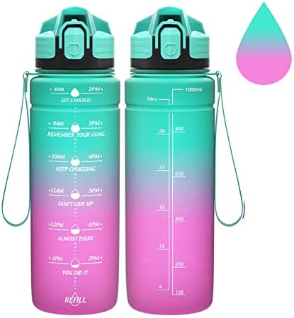 Niggeey Motivational Water Bottle with Time Marker, Sports Water Bottles 1.5l, 1l, 700ml, 500ml Kids Water Bottles, Leak Proof BPA Free Tritan Drink Bottle for School, Gym and Sport, Cycling