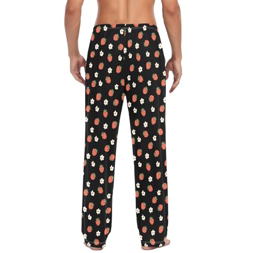Mens Cotton Pajama Pants Sleep Lounge Pj Bottoms Sleepwear with Pockets Drawstring S Strawberry Flower3
