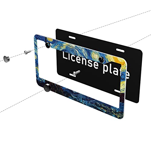 License Plate Frame Starry Night Van Gogh License Plate Frames,Decorative Aluminum Car Tag Frames For Women Stainless Metal License Plate Holder 2Pack 2 Hole With Screw Us Standard 12''X6'' #TOP4