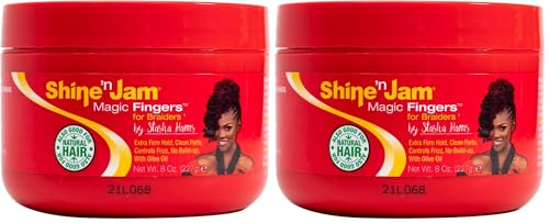 AmPro Shine-n-Jam Magic Fingers Gel for Braids - Provides Firm Hold with Non-Greasy Shine - Strengthens Hair with Silk Proteins - Works on Any Hair Texture to Create Multiple Styles - 8 oz,(Pack of 2)