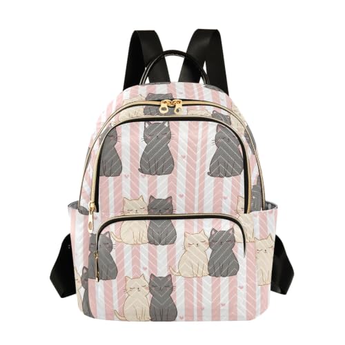 Sac à dos femme chat rayé rose en taille S pour le quotidien