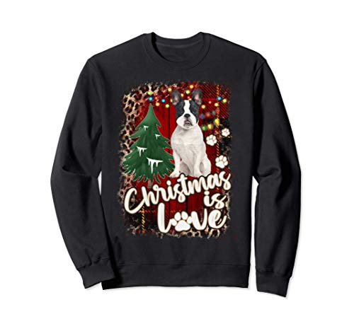French Bulldog Christmas is Love French Bulldog Dog Pawprint Sudadera