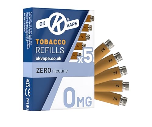 SUPPLIIONLINE E-RETAILER - Tobacco Refill for Ten motives Compatible E-Cigarette- Nicotine-Free Refill Cartridges (0mg) for OK Rechargeable E-Cigarette - Pack of 5 (Tobacco Refill Cartridges)