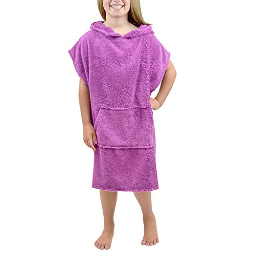 Jentouzz Toddler Hooded Towel for Kids, Soft Cotton Robes Boys Girls Hooded Towelling Poncho Bathrobe with Big Pocket (Purple, L| 10-13T)