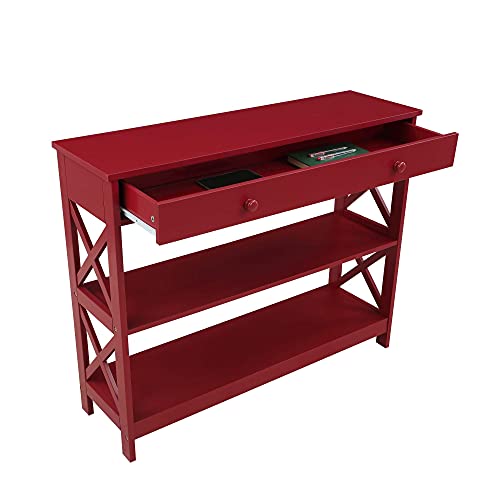 Image of Convenience Concepts Oxford 1 Drawer Console Table with Shelves, Cranberry Red